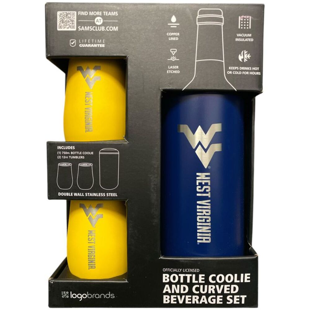 Logo Brands NCAA Stainless Steel Wine Chiller and Tumbler Set - West Virginia